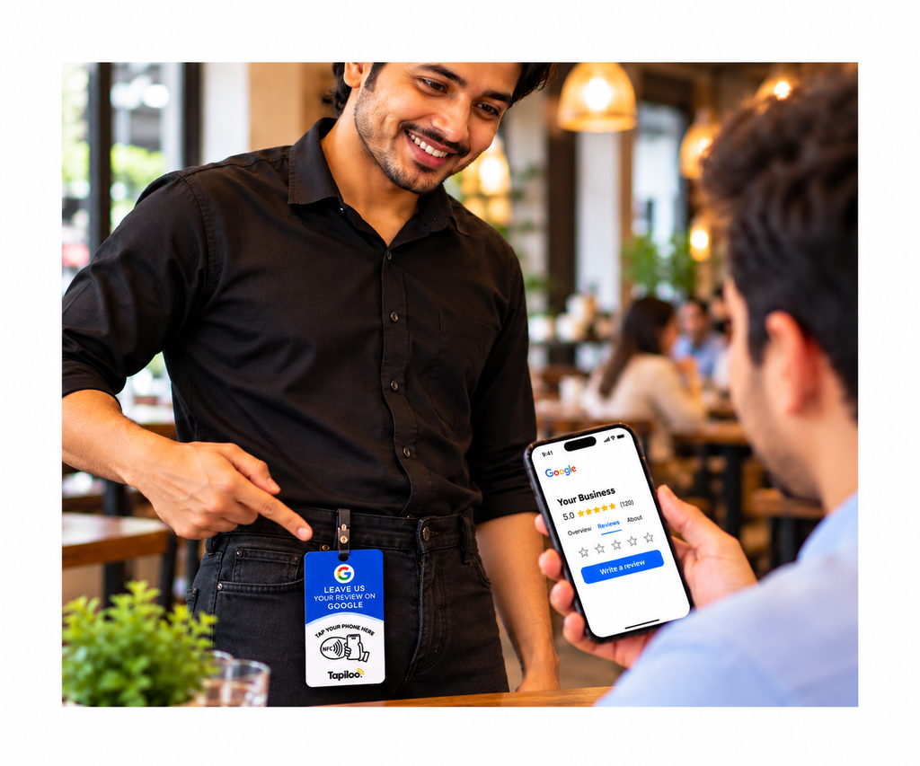 Tapiloo NFC Google Review Card with QR Code | Tap or Scan to Get Google Reviews