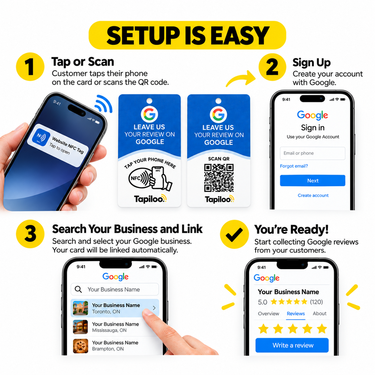 Tapiloo NFC Google Review Card with QR Code | Tap or Scan to Get Google Reviews
