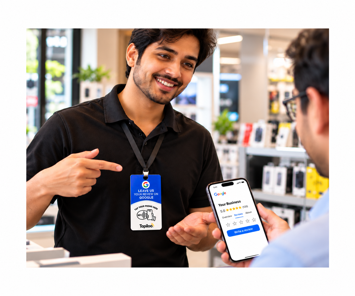 Tapiloo NFC Google Review Card with QR Code | Tap or Scan to Get Google Reviews