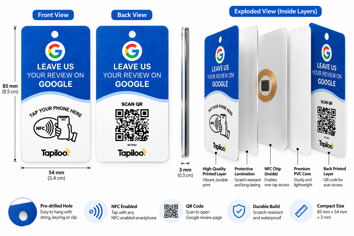 Tapiloo NFC Google Review Card with QR Code | Tap or Scan to Get Google Reviews