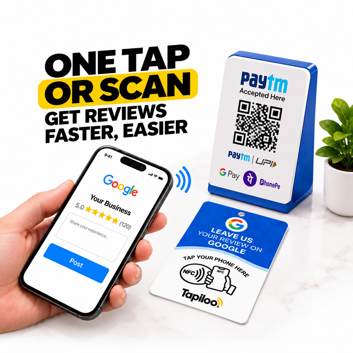 Tapiloo NFC Google Review Card with QR Code | Tap or Scan to Get Google Reviews